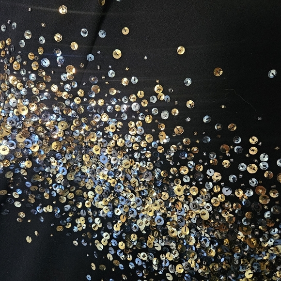 Women's Halston Sofi Gown Columm Crape Strapless Black Dress Gold Sequins 12 - Picture 8 of 15